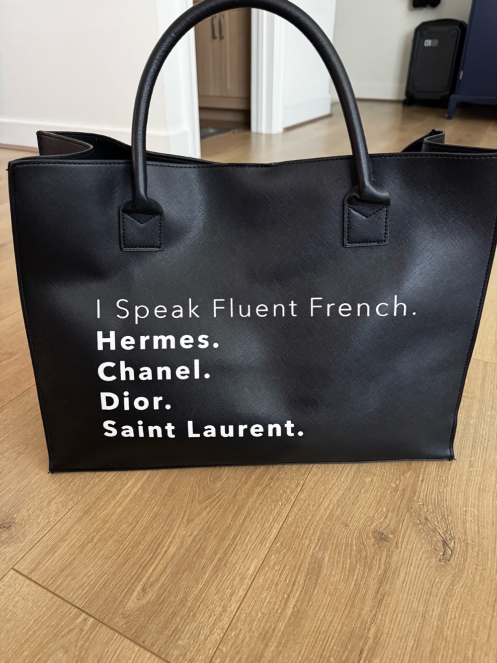 LATC Black Designer Print Tote Bag